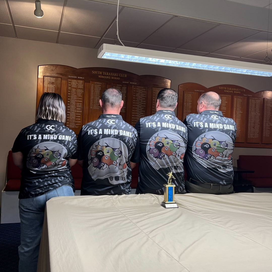 Darts team in custom Game Changer team shirts